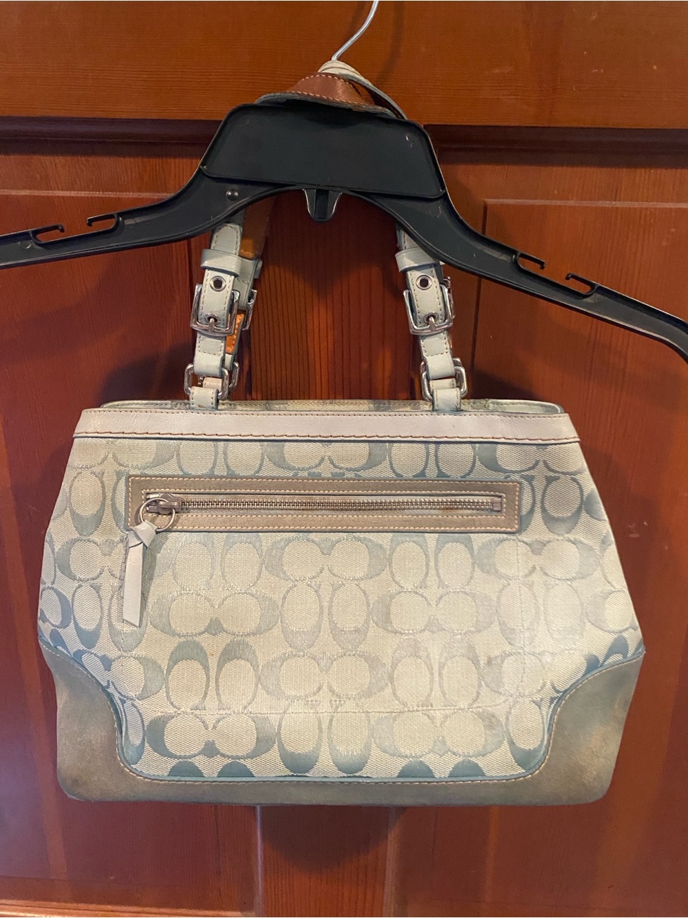Coach Signature Canvas and Suede Tote Bag in Light Sky Blue **READ DESCRIPTION** - Picture 2 of 13